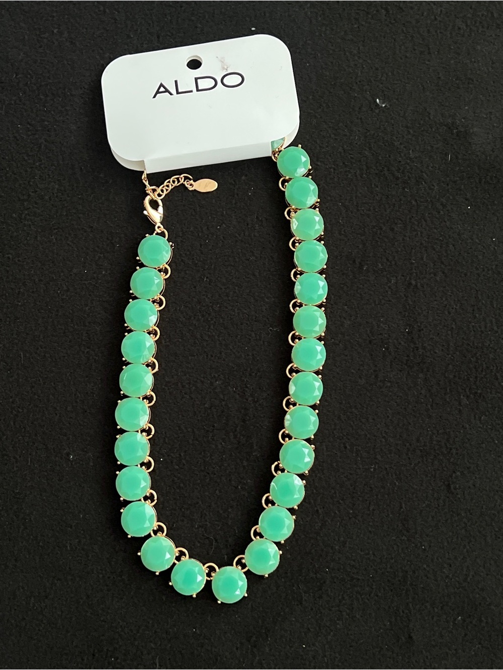 ALDO Mint Green Faceted Stone Necklace with Gold-Tone Chain